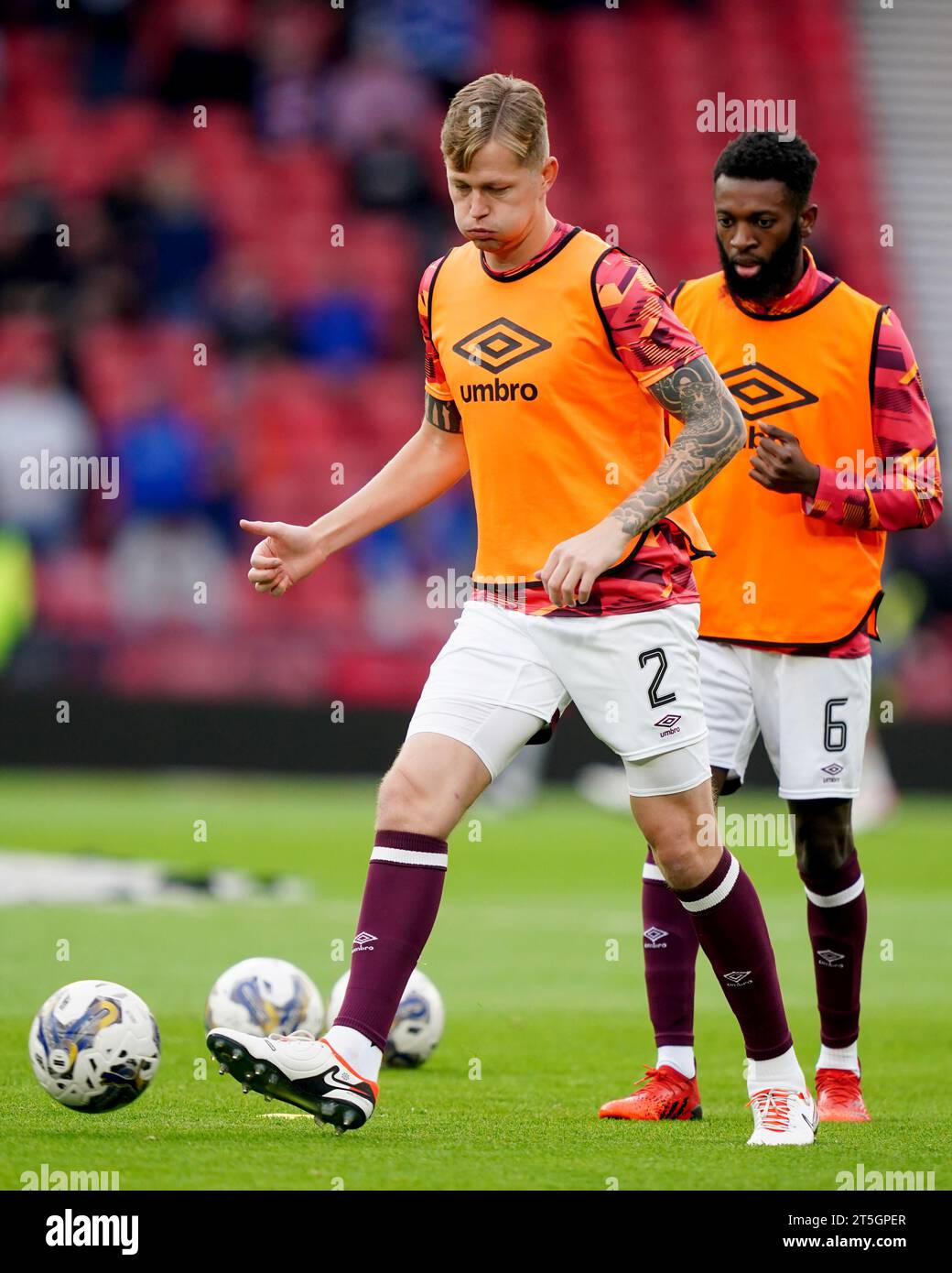 Heart of Midlothian's Frankie Kent warms up ahead of the Viaplay Cup semi-final match at Hampden Park, Glasgow. Picture date: Sunday November 5, 2023. Stock Photo