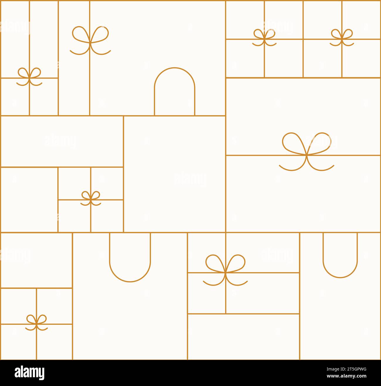 Art deco present composition drawing in linear style on beige background Stock Vector