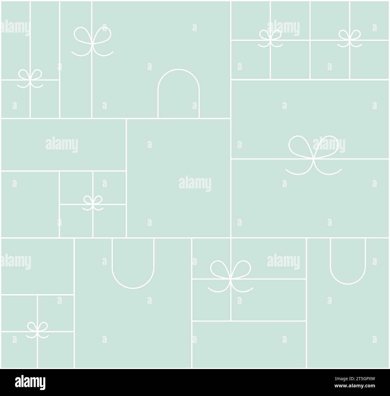 Art deco present composition drawing in linear style on turquoise background Stock Vector