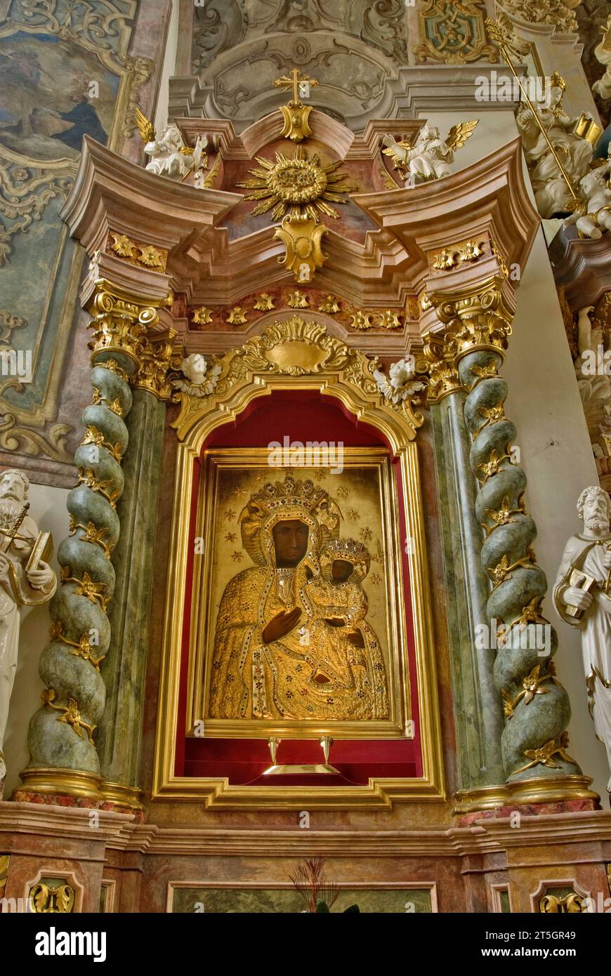 Black Madonna, a patron of Poland, painting at side altar at the Holy Cross Church in Brzeg, Opolskie, Poland Stock Photo