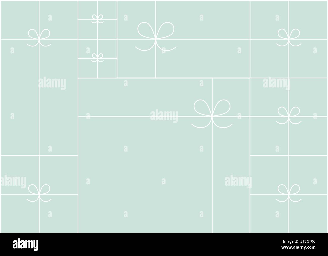 Art deco present box linear composition drawing on turquoise background Stock Vector