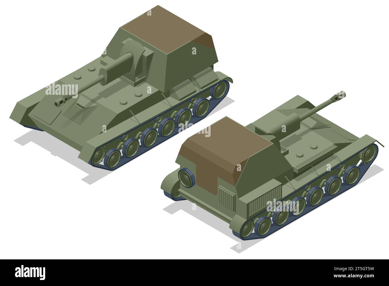 Isometric USSR Tank, self-propelled artillery SU-76. Armoured fighting vehicle designed for front-line combat, with heavy firepower Stock Vector