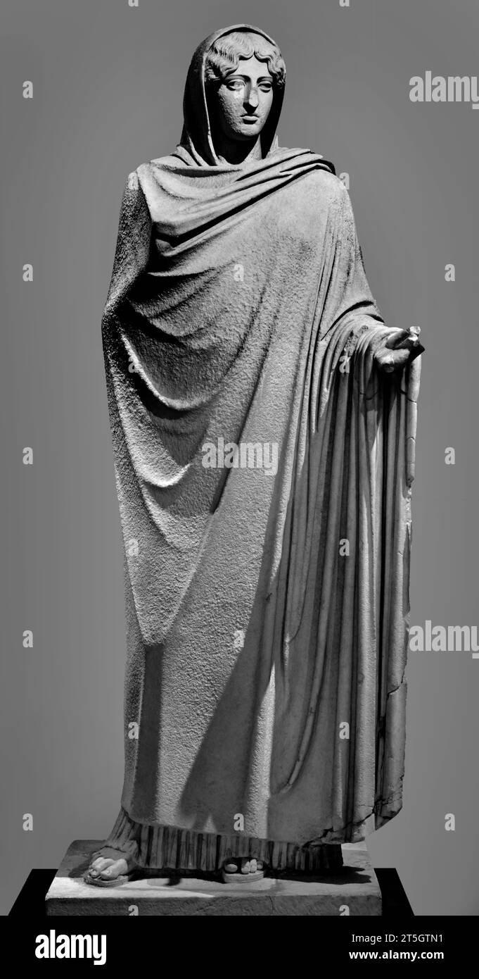 Aphrodite Sosandra of Calamis ( Aspasia statue type - Roman copy Calamis Greek Sculptor 5th century BC, ) Roman, 2nd century AD from the Temple of Mercury Imperial Palace, Baiae, Baths of Sosandra,                              National Archaeological Museum of Naples Italy. Stock Photo