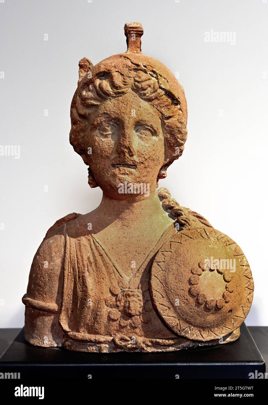 Armed Goddess - Belona the Goddess of war worshipped in Rome at the Temple of Apollo Sosianus 1st Century AD                                 National Archaeological Museum of Naples Italy. ( Bellona was originally an ancient Sabine goddess of war identified with Nerio, the consort of the war god Mars ) Stock Photo