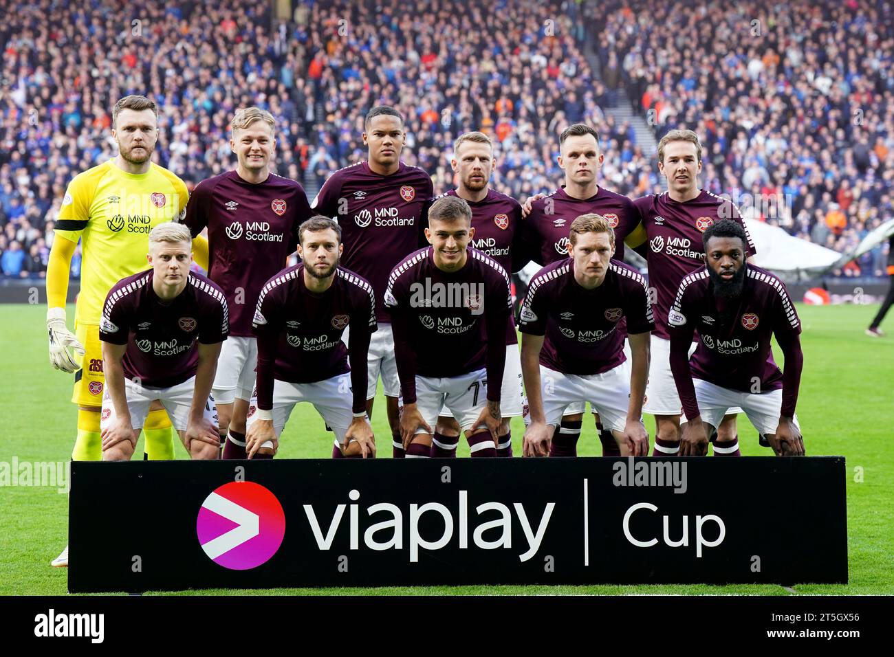 Heart of Midlothian players pose for a team photo ahead of the Viaplay