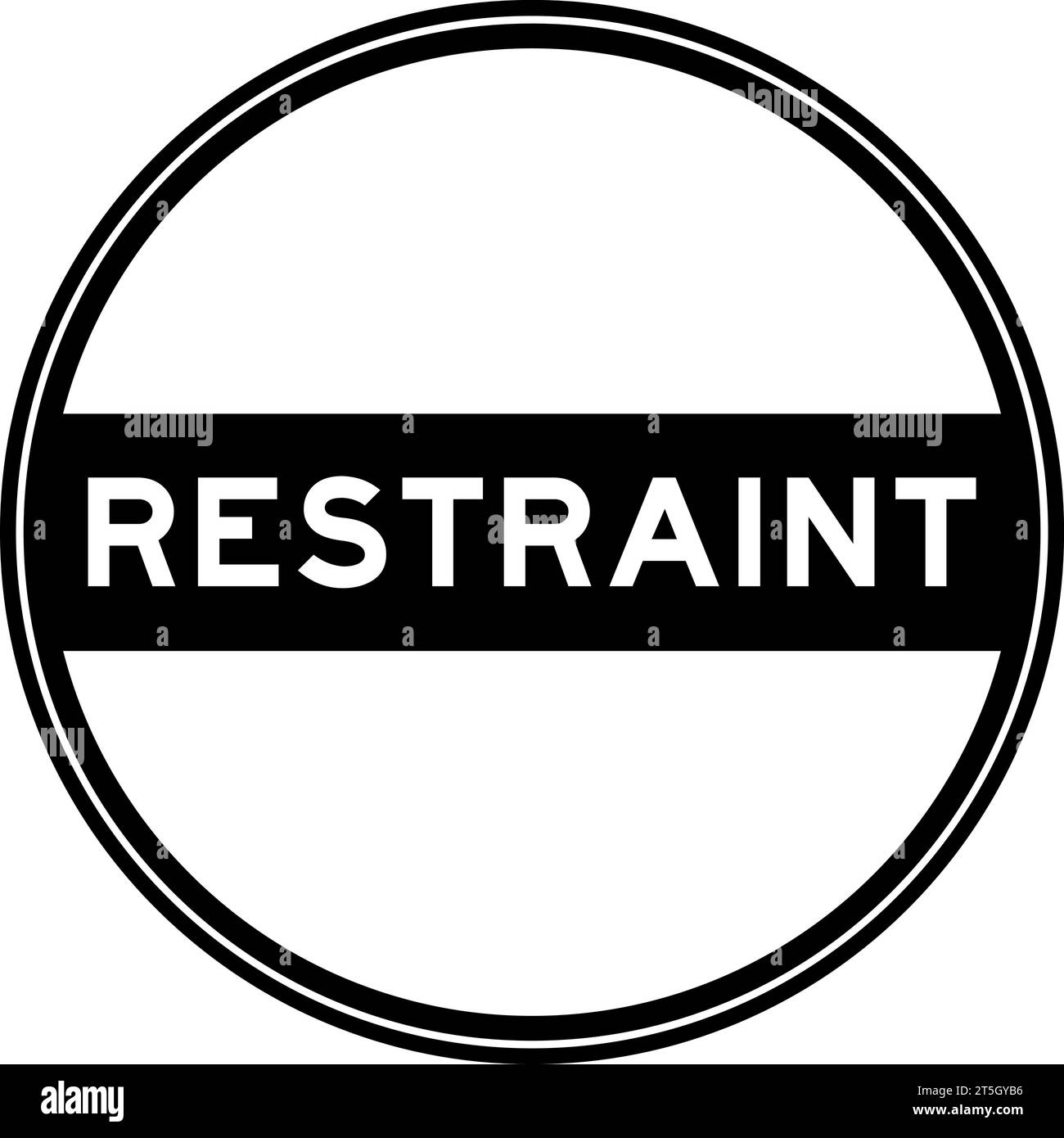 Black color round seal sticker in word restraint on white background