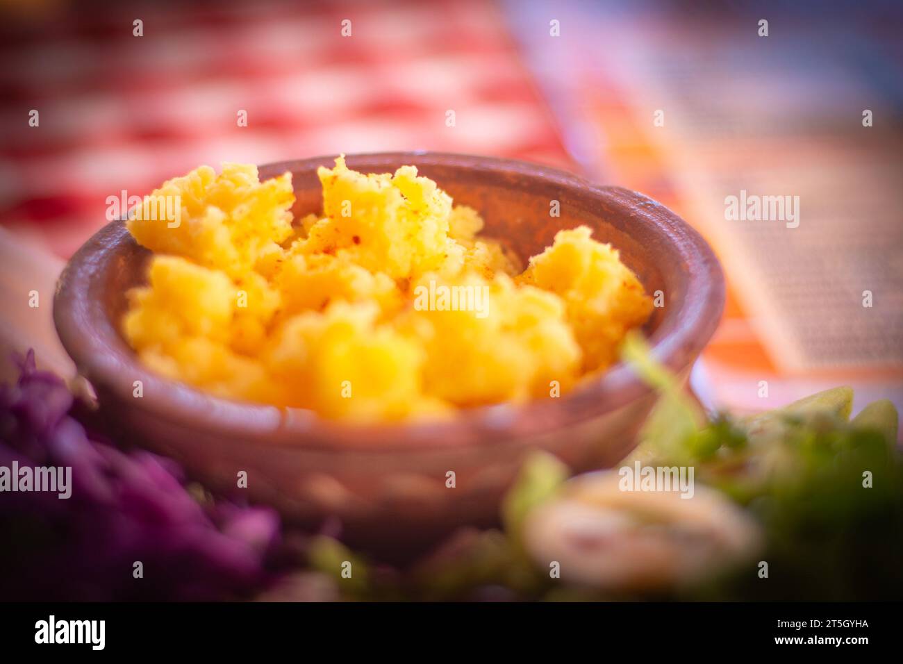 Pepper, White cheese, brandy, sauce, traditional food Sopska Salad, spring onion,  Kumanovo, Macedonia Stock Photo