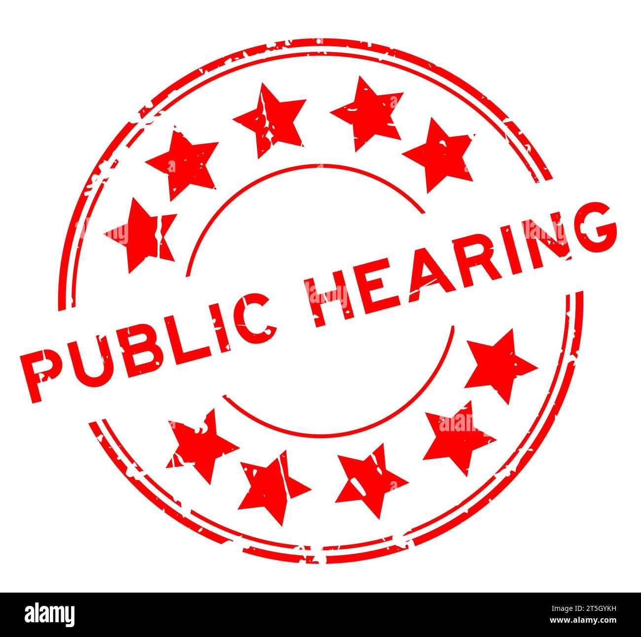 Grunge red public hearing word with star icon round rubber seal stamp on white background Stock Vector