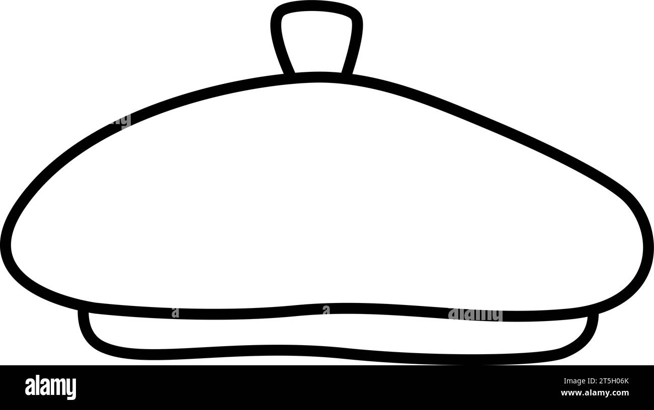 Vector black and white beret icon. Traditional French hat. Head