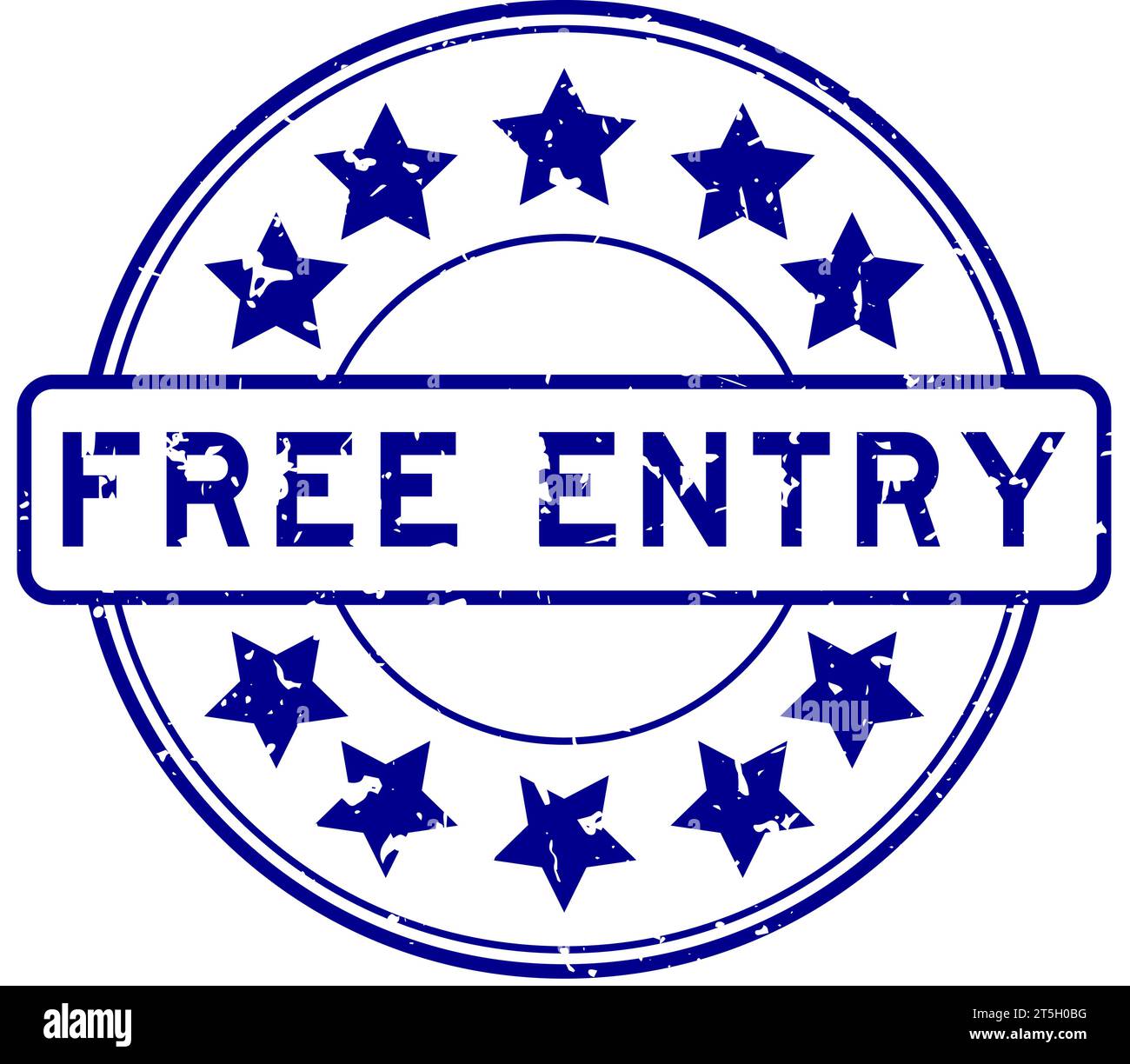 Grunge blue free entry word with star icon round rubber seal stamp on white background Stock Vector