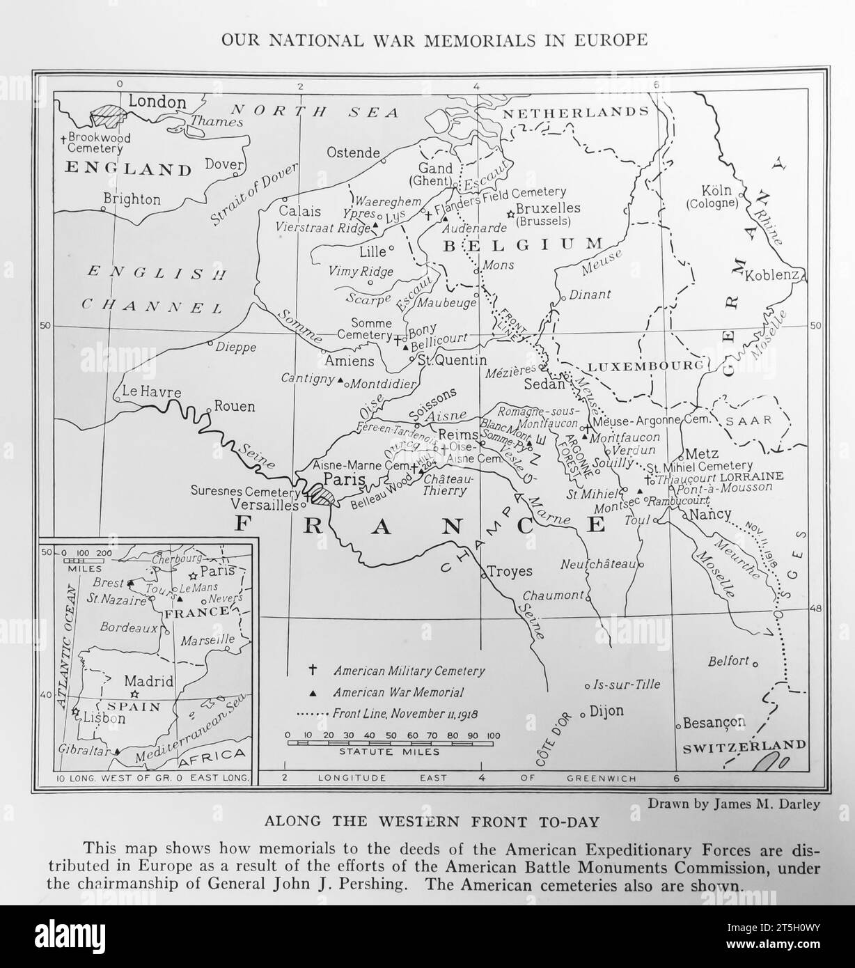 1934 Map of the memorials to American Expeditionary Forces in Europe