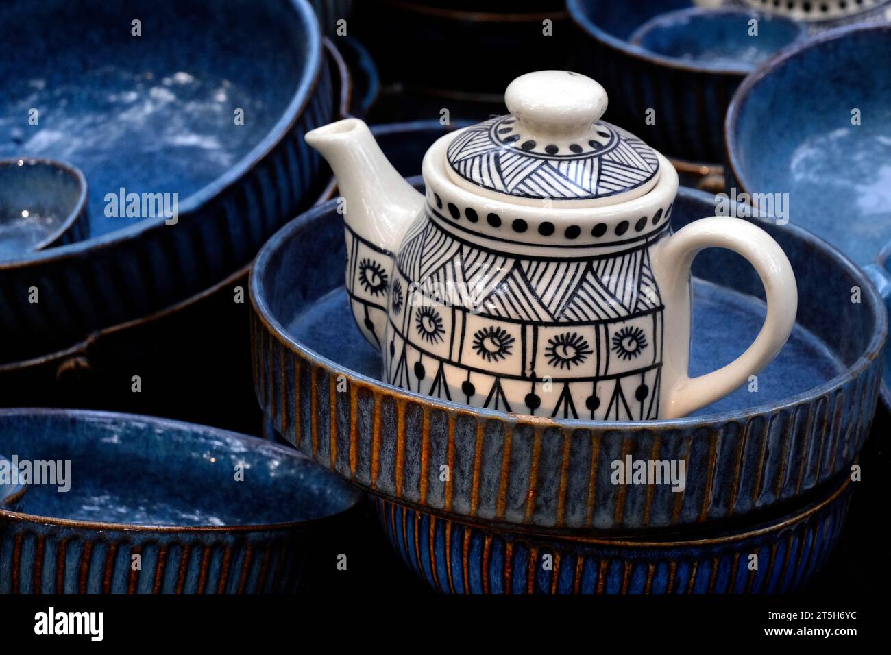 Handmade crockery and serve wares on the sale in the Pune, India