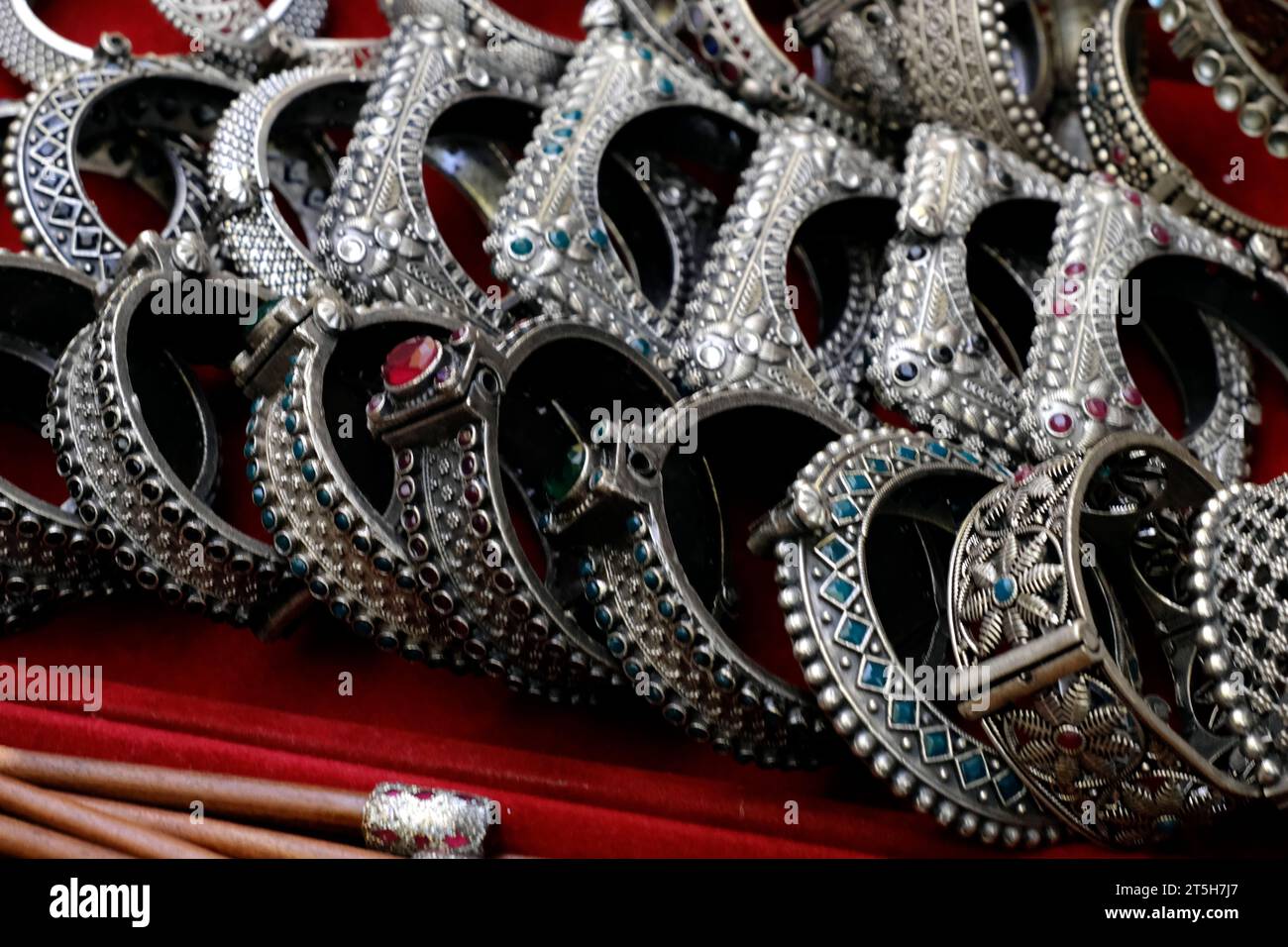 Indian bangles displayed in local shop in a market of Pune, India