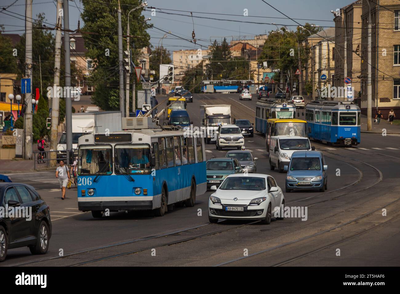 17.08.2021. Ukraine, Vinnytsia. Urban electric transport - tram and trolleybus. Stock Photo