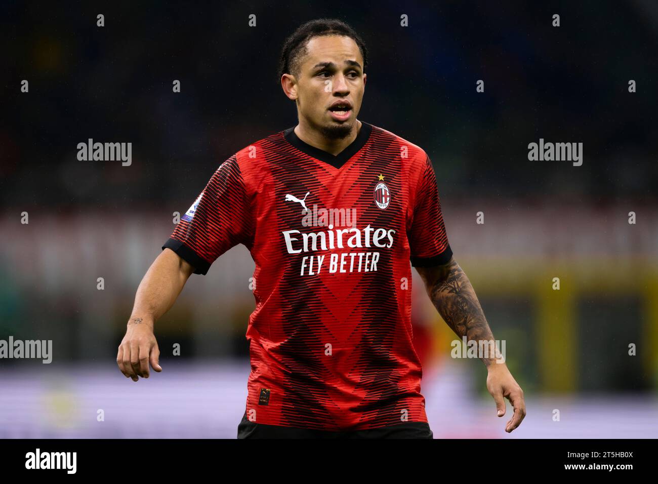 Noah Okafor of AC Milan looks on during the Serie A football match between AC Milan and Udinese Calcio. Stock Photo