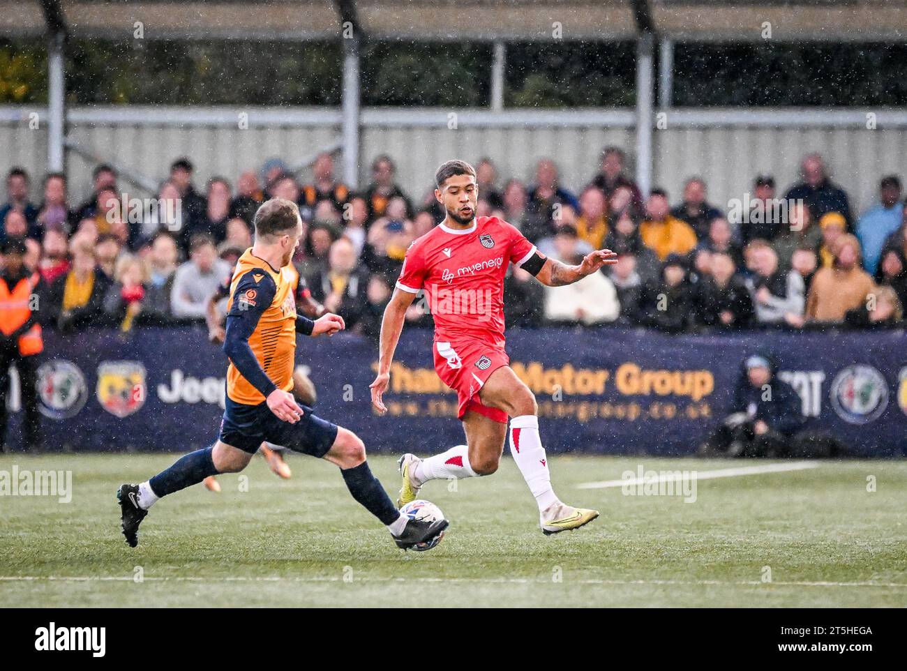 Slough, UK, 5th November, 2023.  Rekeil Pyke during the FA Cup first round football match between Slough Town FC and Grimsby Town FC at Arbour Park, Slough UK.Credit: Jon Corken Stock Photo