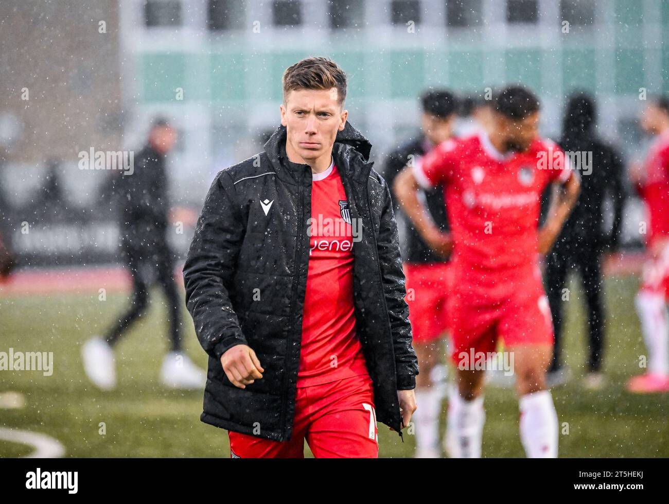 Slough, UK, 5th November, 2023.  Harry Clifton during the FA Cup first round football match between Slough Town FC and Grimsby Town FC at Arbour Park, Slough UK.Credit: Jon Corken Stock Photo