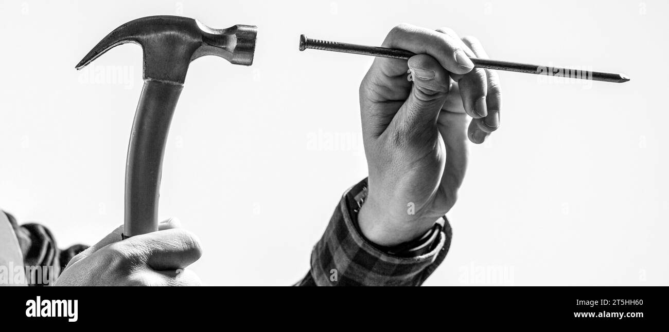 Nail house isolated man Black and White Stock Photos & Images - Alamy