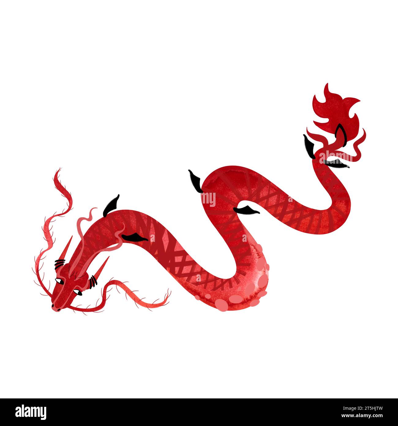 Red Chinese dragon. Monster. Fairytale character. Isolated watercolor illustration on white background Stock Photo