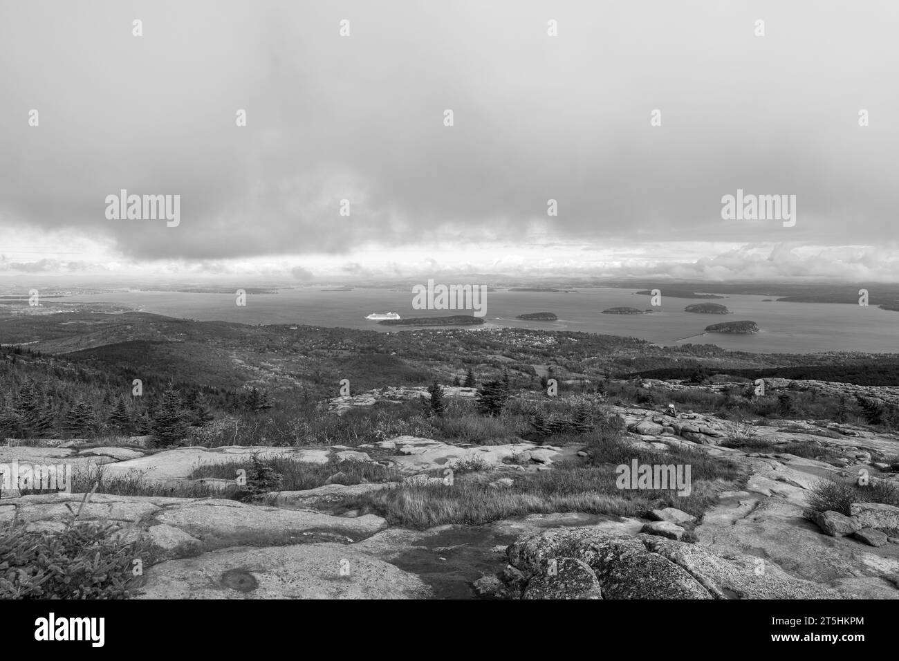 Aerial view of Bar Harbor Maine in Acadia National Park Stock Photo