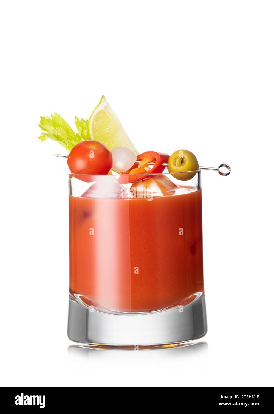 Classic hot bloody mary cocktail mix with vodka and tomato juice on