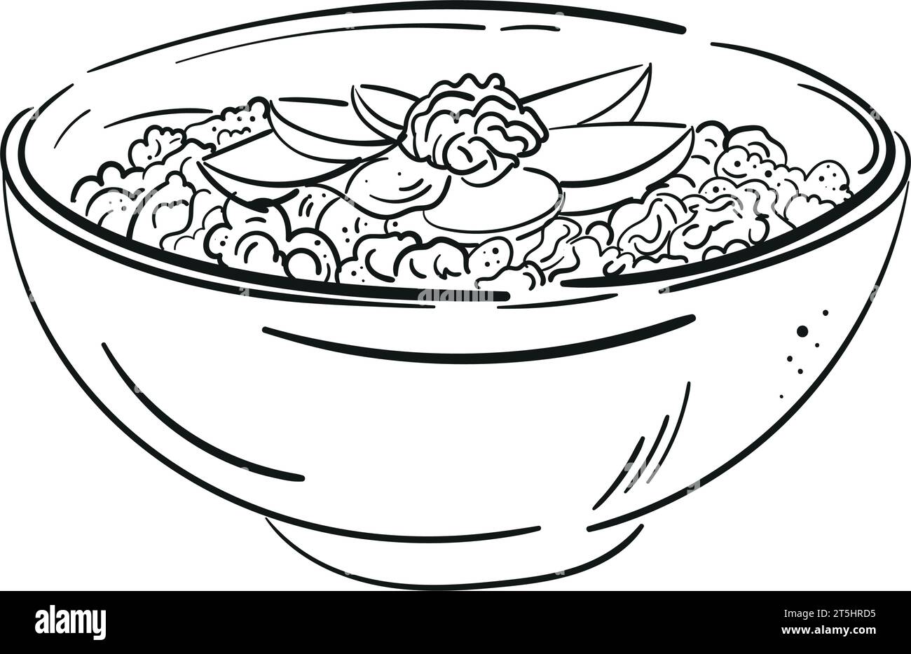 Oat bowl, porridge oatmeal vector illustration. Cereal sketch, healthy