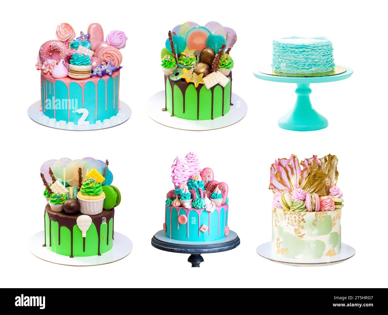 Assorted Green Cakes Isolated On White Background Cakes With Edible