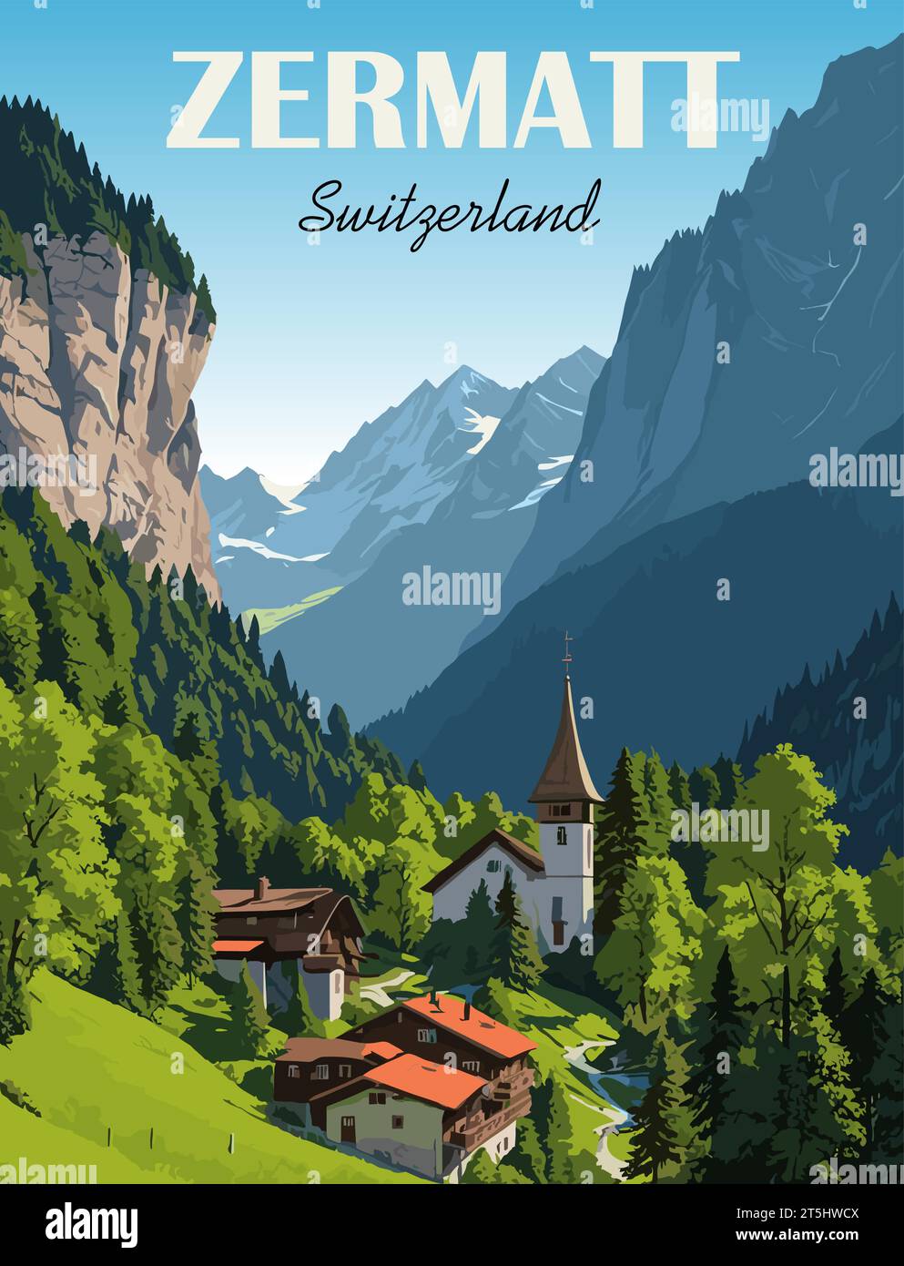 Wee Blue Coo Quadro Stampato Con Cornice – Matterhorn Zermatt Svizzera – Alpi, Montagna – 30x41 Cm, Made In Scotland