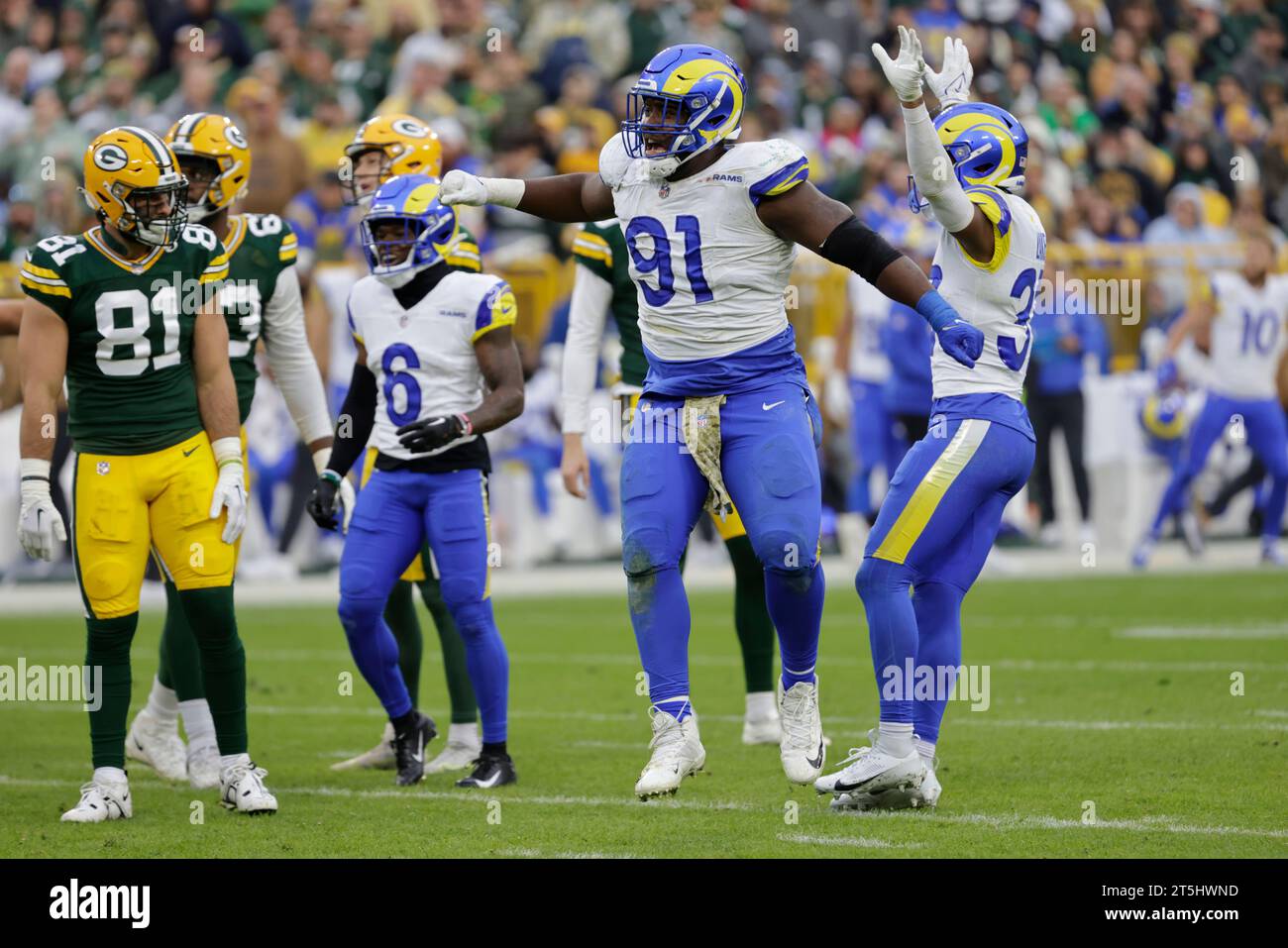 Los Angeles Rams Defensive Tackle Kobie Turner (91) Celebrates After A ...