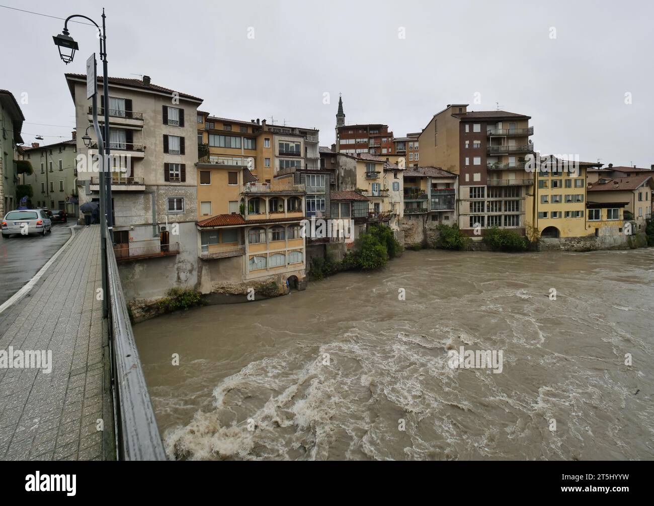 Swollen river Brembo in Ponte San Pietro, Bergamo, Lombardy, Italy Stock Photo