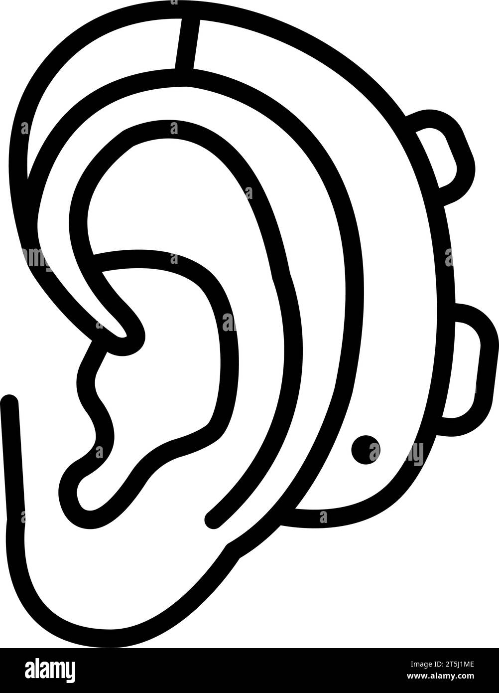 Hearing aid on the ear, outline icon. Hearing aid gadget line icon