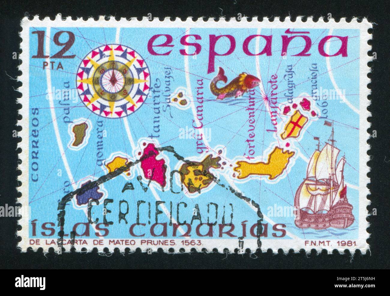 spain-circa-1981-stamp-printed-by-spain-shows-map-of-islands-canary