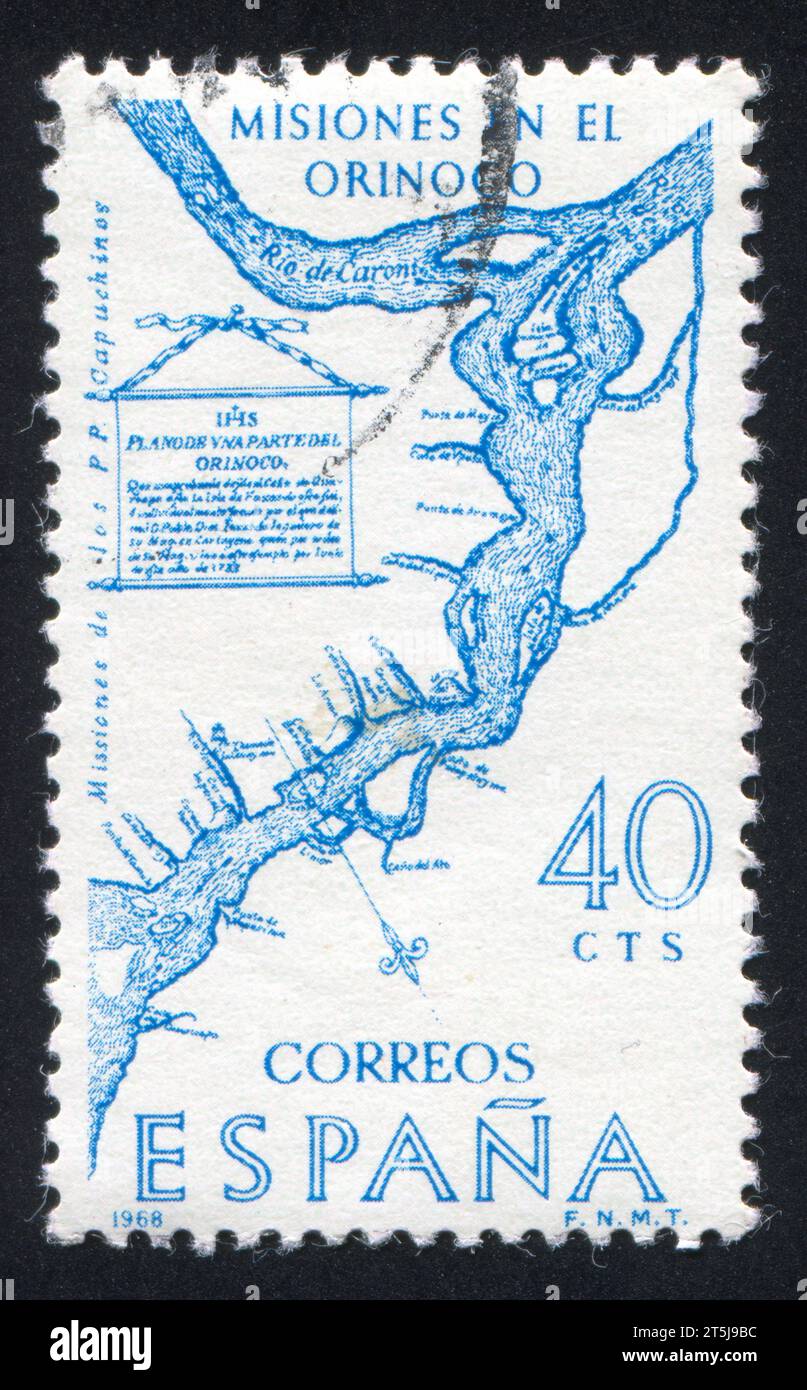 SPAIN - CIRCA 1968: stamp printed by Spain, shows Map of Capuchin ...