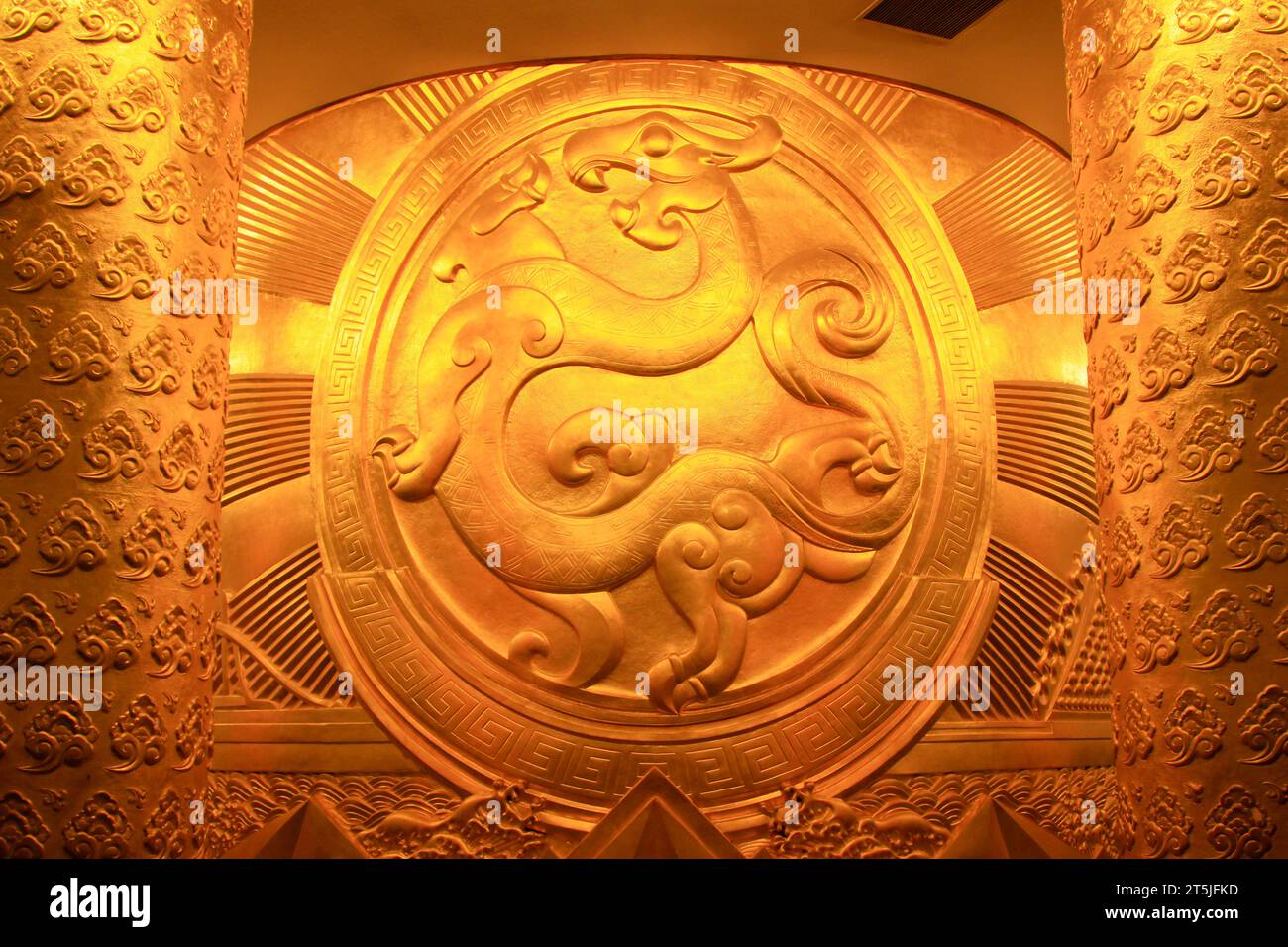 BEIJING - MAY 24: China millennium monument in Beijing golden statue, on may 24, 2014, Beijing, China Stock Photo