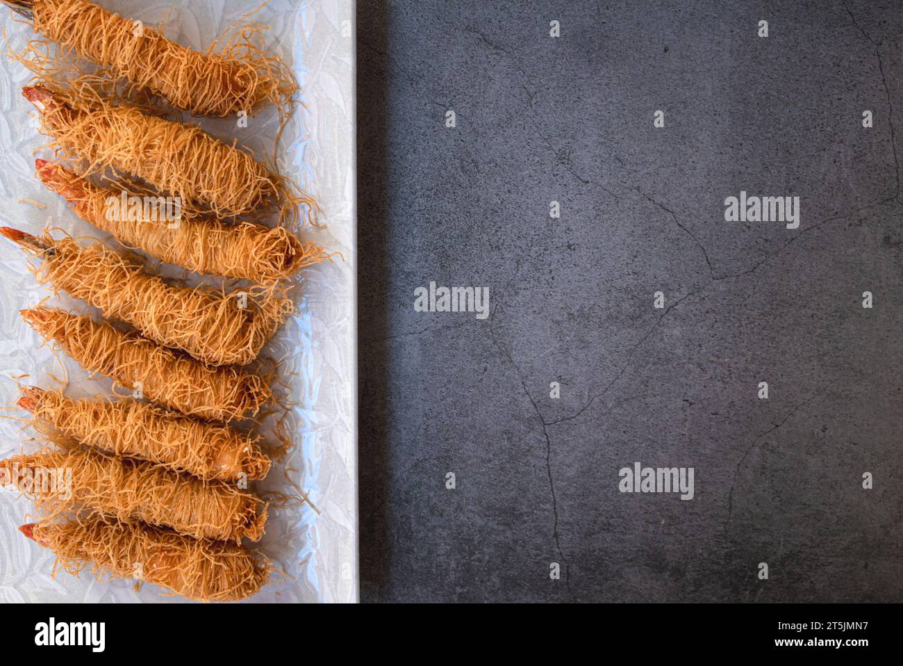A plate of delectable fried prawns Stock Photo