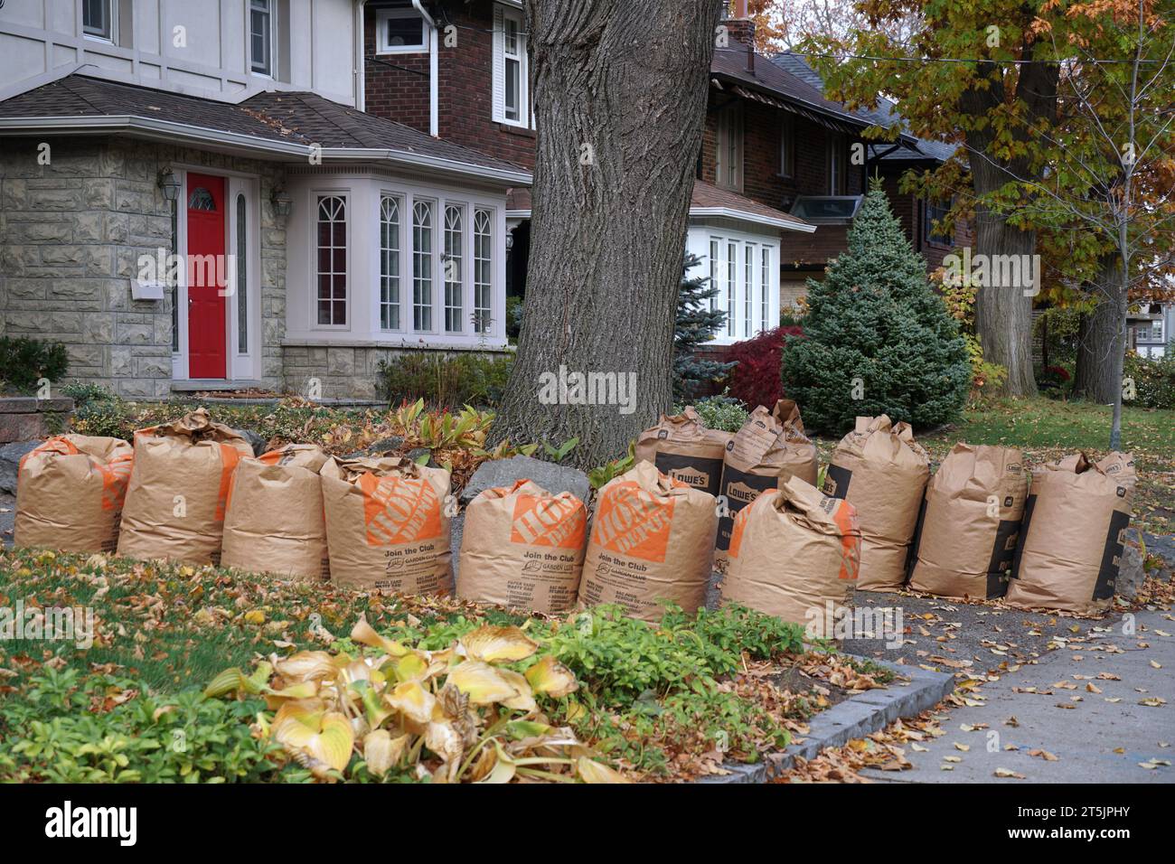 https://c8.alamy.com/comp/2T5JPHY/residential-street-with-autumn-leaf-collection-bags-2T5JPHY.jpg
