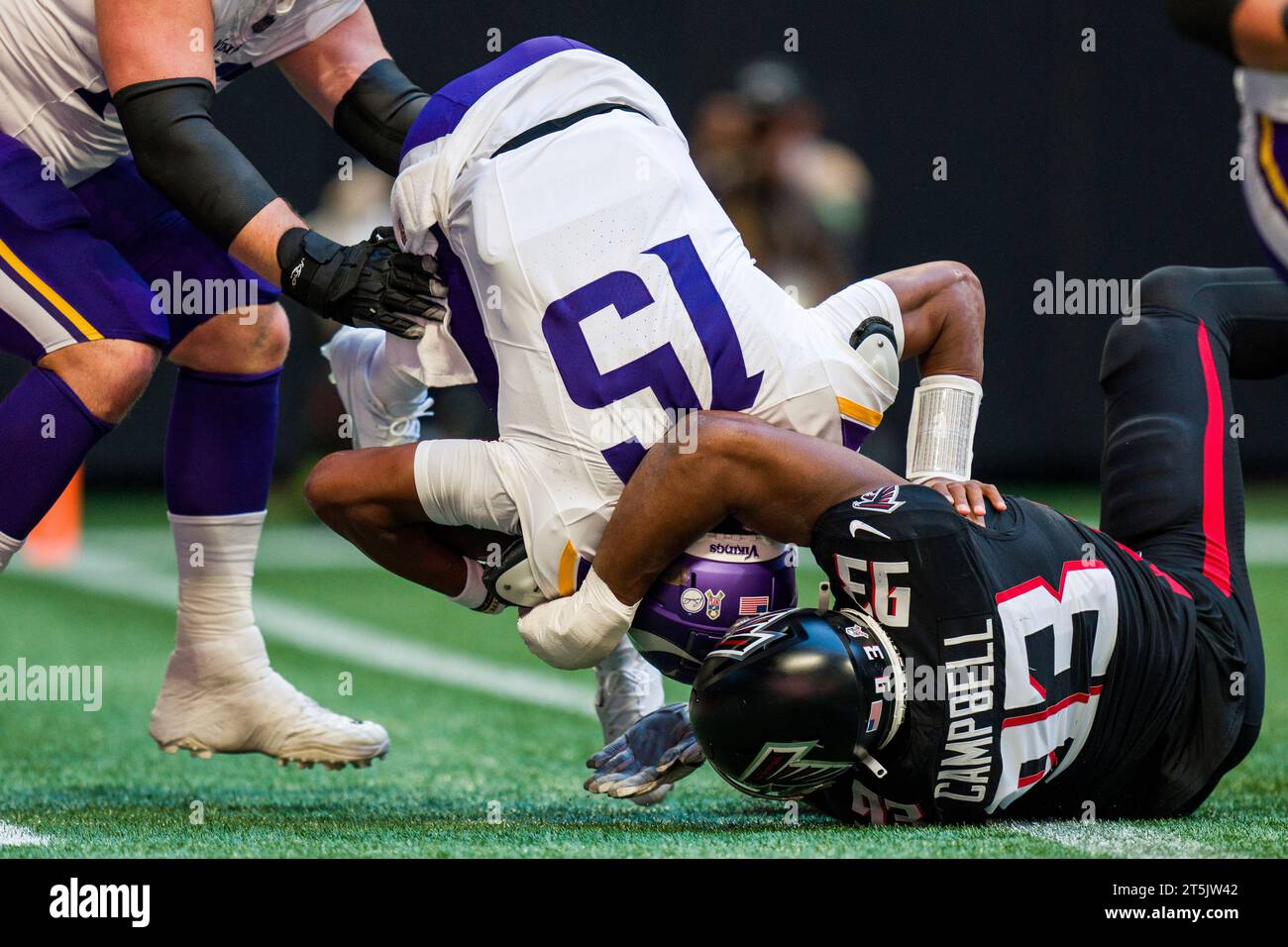 Atlanta Falcons defensive tackle Calais Campbell (93) sacks Minnesota