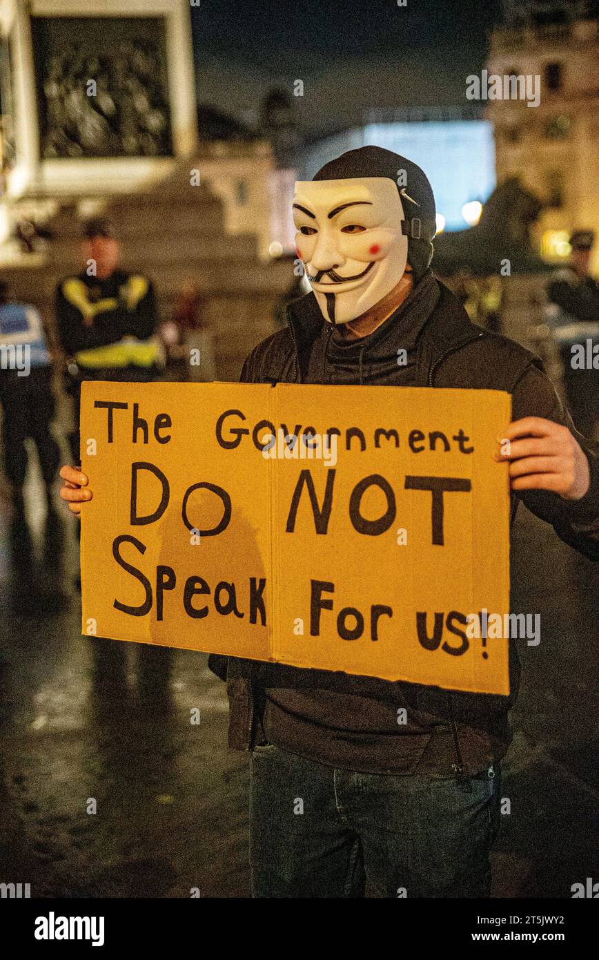 London, United Kingdom - November 5th 2023: Annual Million Mask March on Guy Fawkes Night. Stock Photo