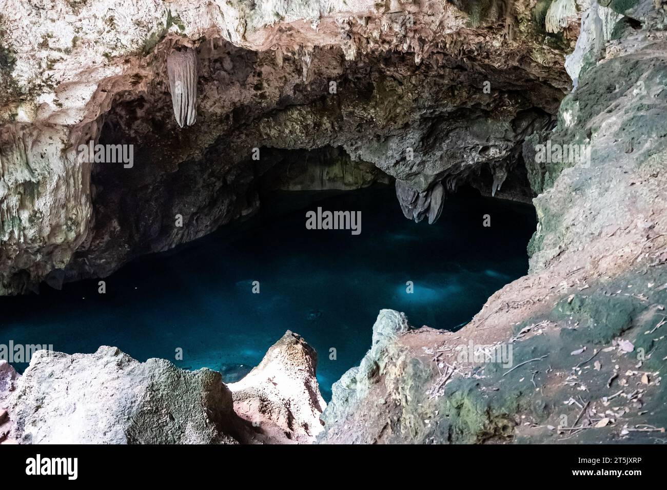 Beautiful view of the The 3 Eyes National Park in Santo Domingo - Dominican Republic- underwater lagoon, caves, gardens Stock Photo