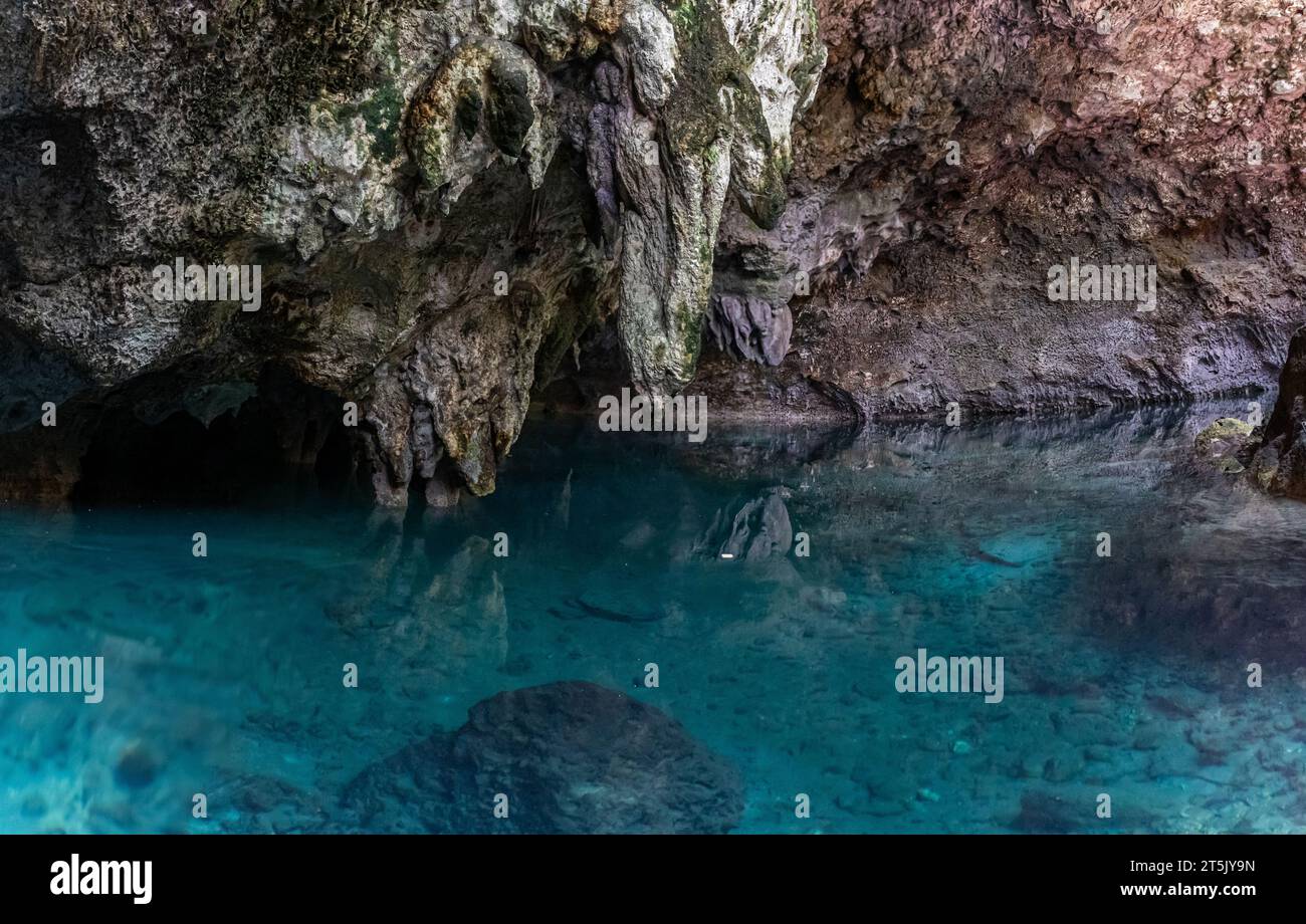 Beautiful view of the The 3 Eyes National Park in Santo Domingo - Dominican Republic- underwater lagoon, caves, gardens Stock Photo