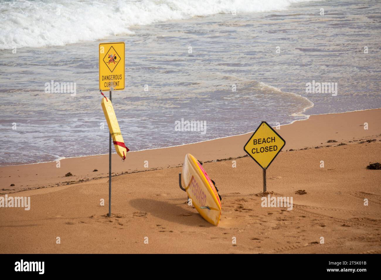 Beach closed dangerous currents and surf warning signs,Newport Beach