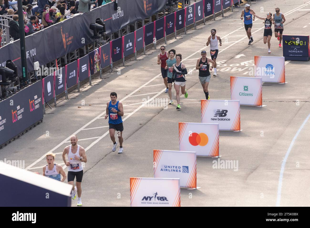 Runners approaching finish line of TCS New York City marathon in open
