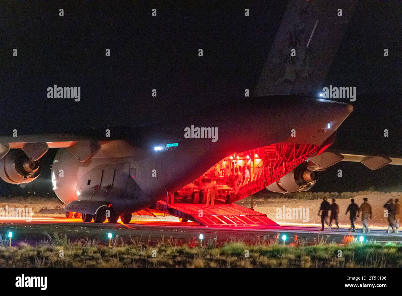 A U.S. Air Force C17 Globemaster III unloads equipment and Soldiers