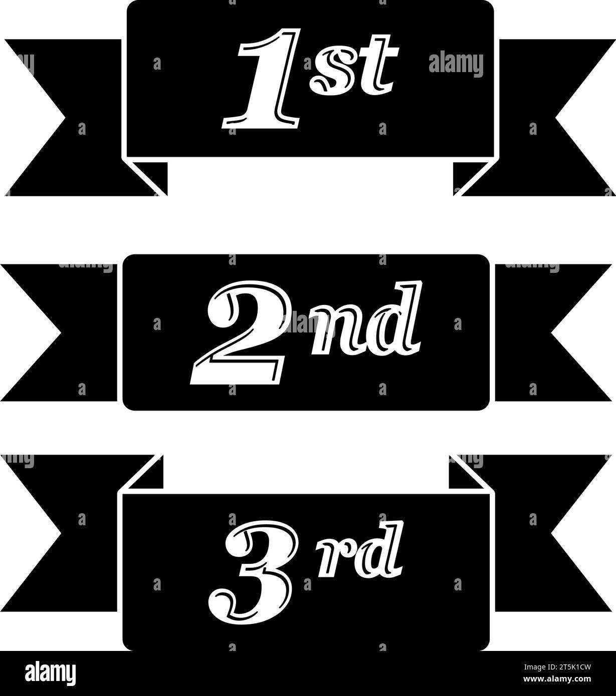 Set of winners ribbons in first, second and third place in vector Stock Vector