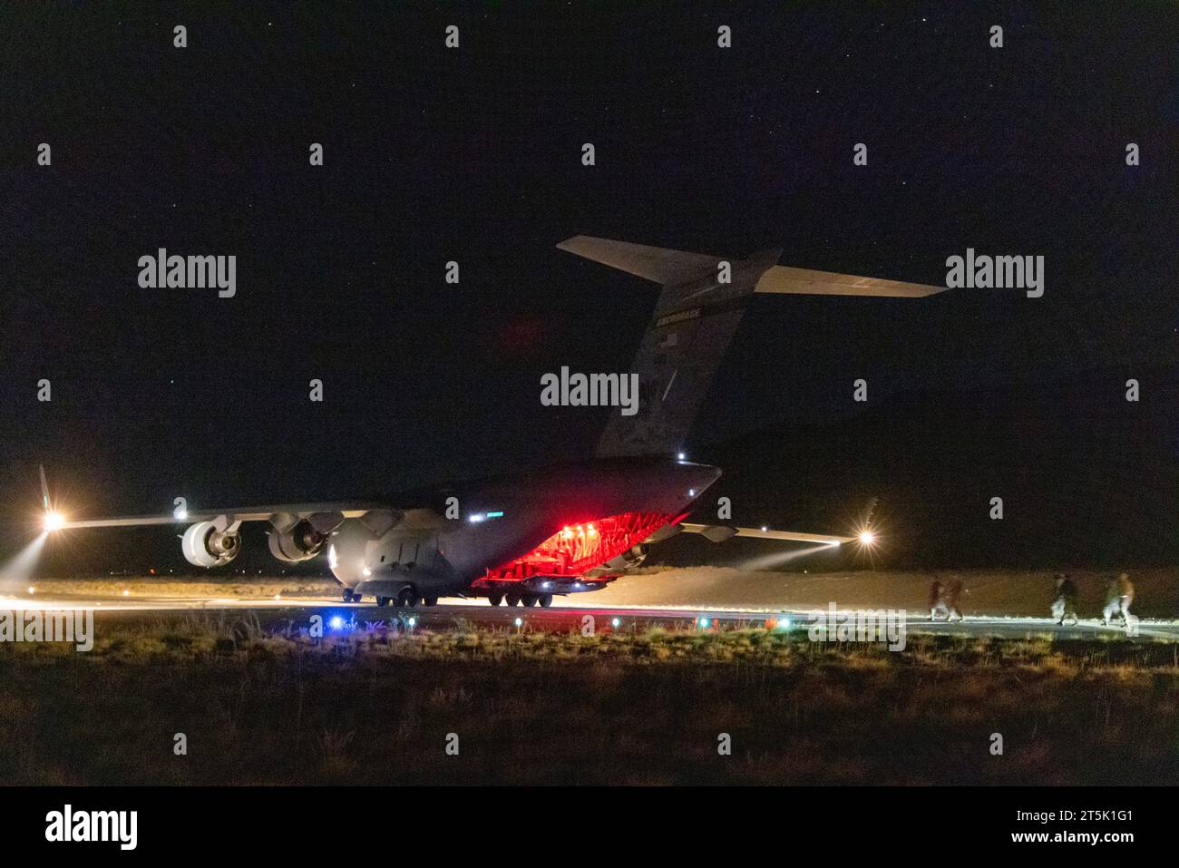 A U.S. Air Force C17 Globemaster III unloads equipment and Soldiers