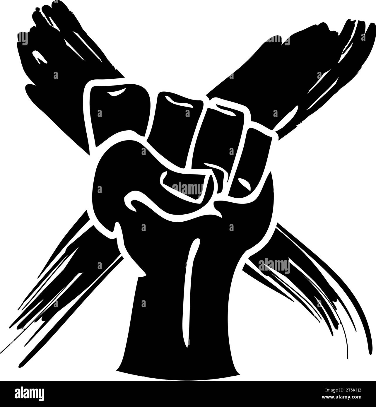 Raised fist in protest with grunge x mark behind in vector Stock Vector