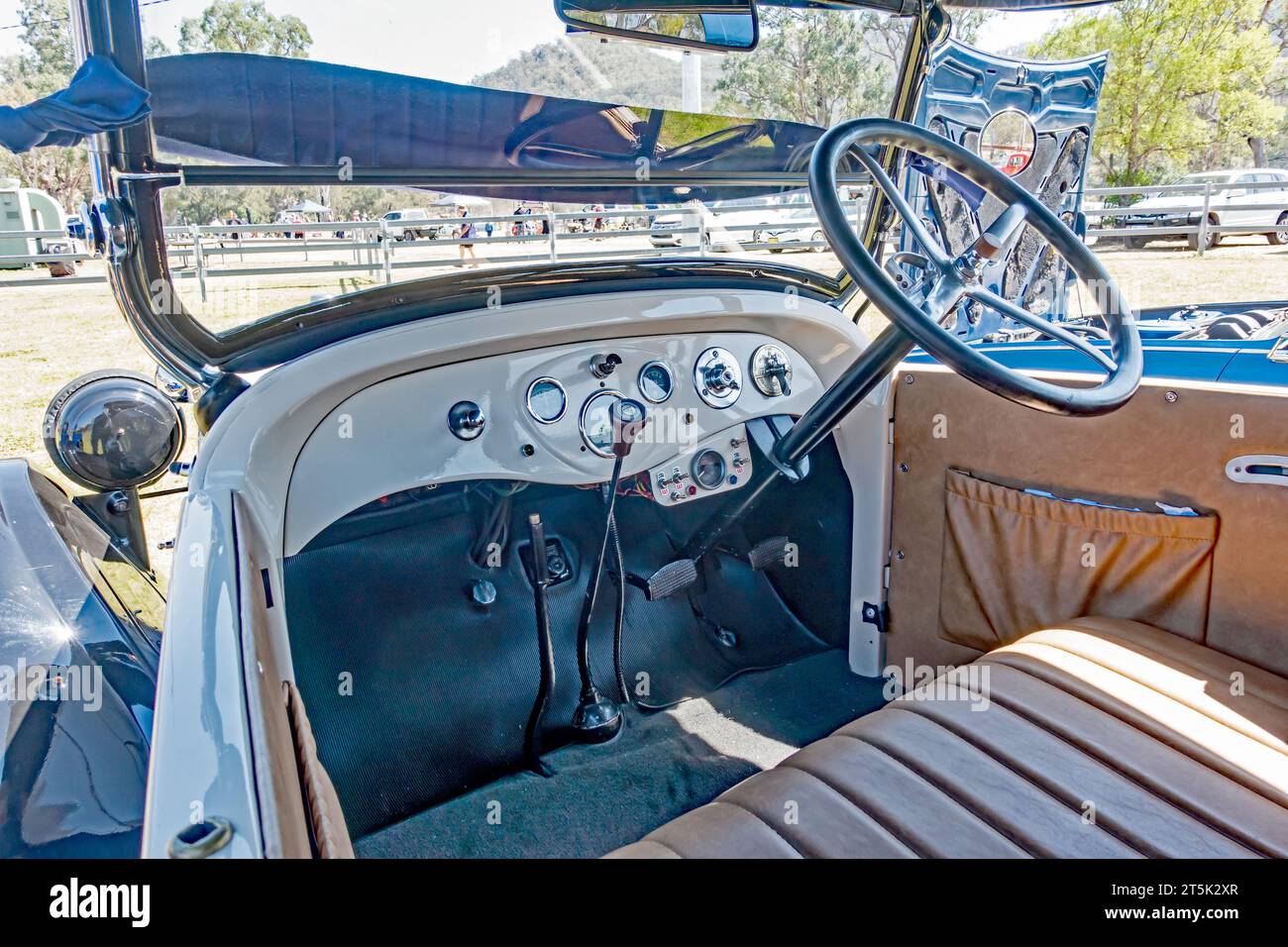 Cabin and dash instruments of a 1924 right hand drive Dodge Brothers