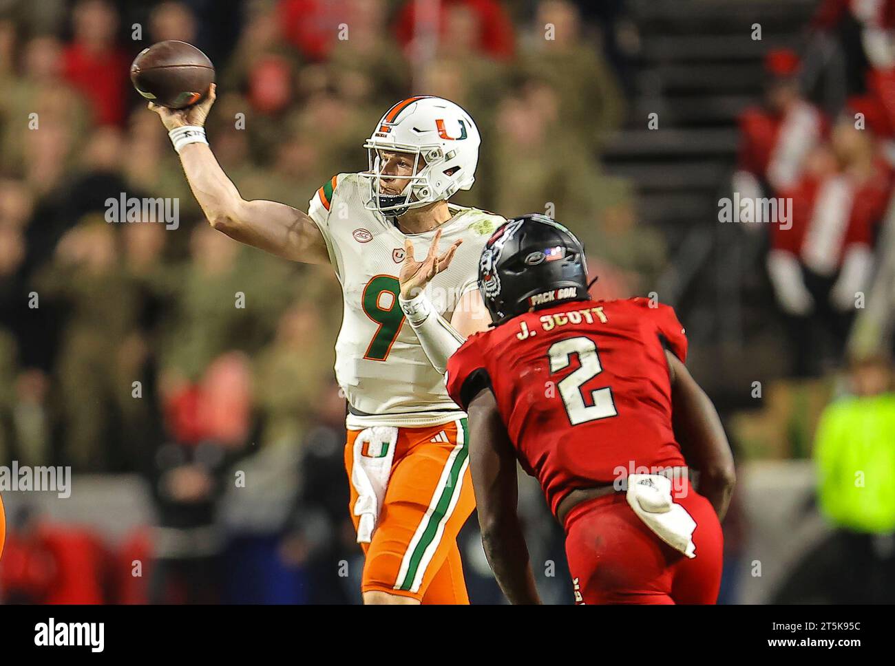November 4, 2023 University of Miami junior Tyler Van Dyke (9) passes the ball. NCAA football