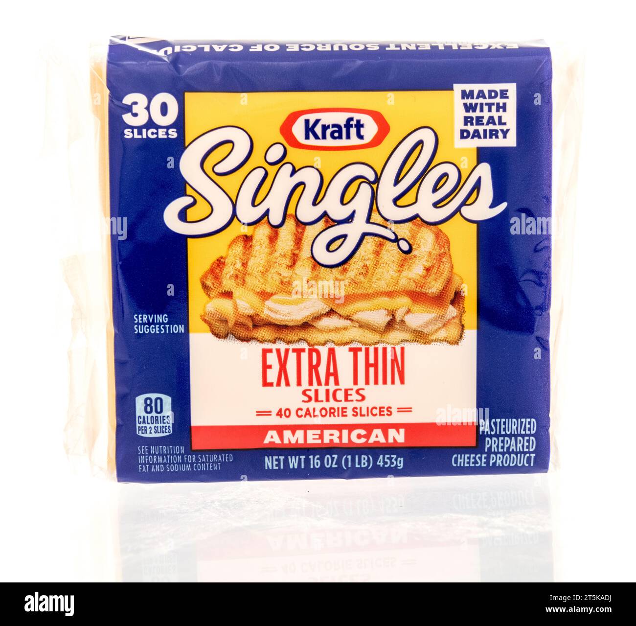 Winneconne, WI - 8 October 2023:  A package of Kraft singles ultra thin American cheese slices on an isolated background Stock Photo