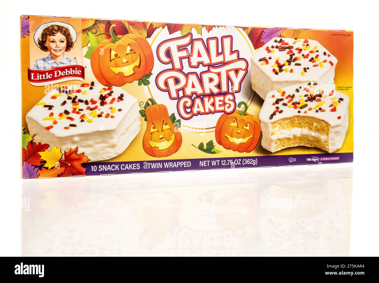 Winneconne, WI - 8 October 2023:  A package of Little Debbie fall party cakes on an isolated background Stock Photo